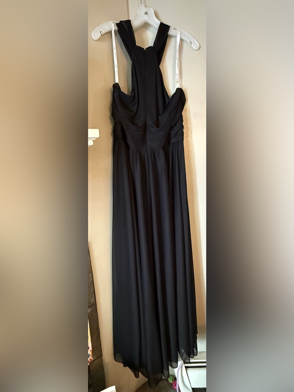 Elegant David's Bridal Black Maxi Dress with Twisted Bodice Size 18